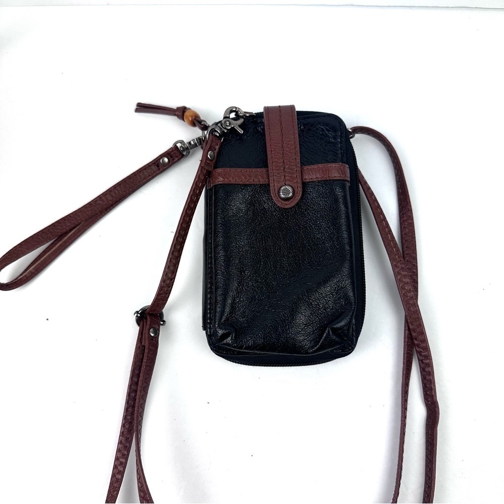 The Sak Iris North South Crossbody Wallet Bag Black Brown Leather Wristlet Strap - Picture 2 of 9